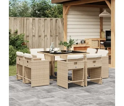 9-Osaline Aiamööbli Komplekt Patjadega, Beež, Polürotang