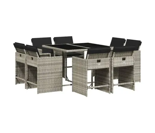 9-Osaline Aiamööbli Komplekt Patjadega, Helehall, Polürotang