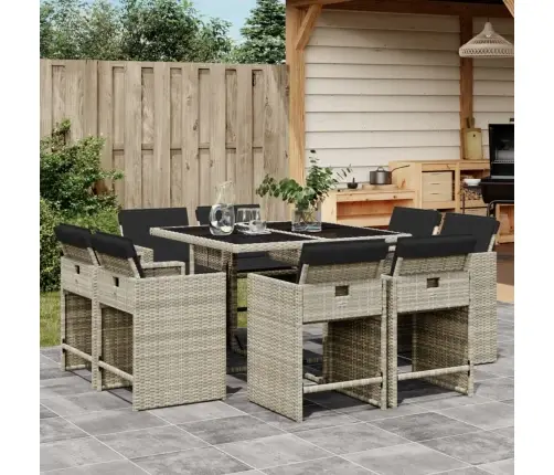 9-Osaline Aiamööbli Komplekt Patjadega, Helehall, Polürotang