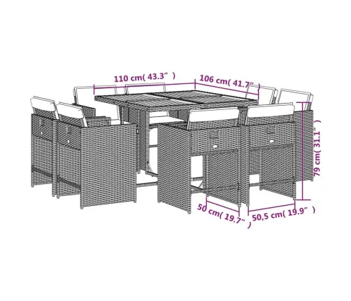 9-Daļīgs Virtuves Mēbeļu Komplekts Ar Matračiem, Pe Rotangpalma Vidaxl