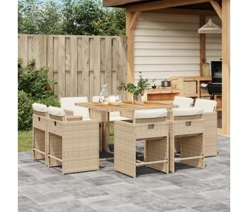 9-Daļīgs Virtuves Mēbeļu Komplekts Ar Matračiem, Pe Rotangpalma Vidaxl