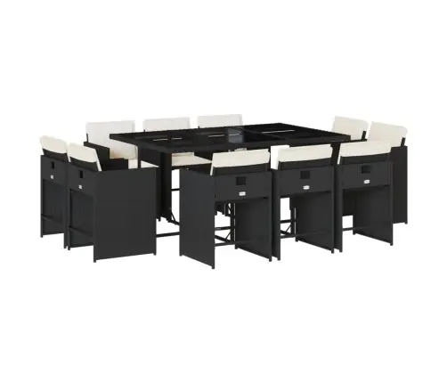 11-Daļīgs Dārza Mēbeļu Komplekts, Matrači, Melna Pe Rotangpalma Vidaxl