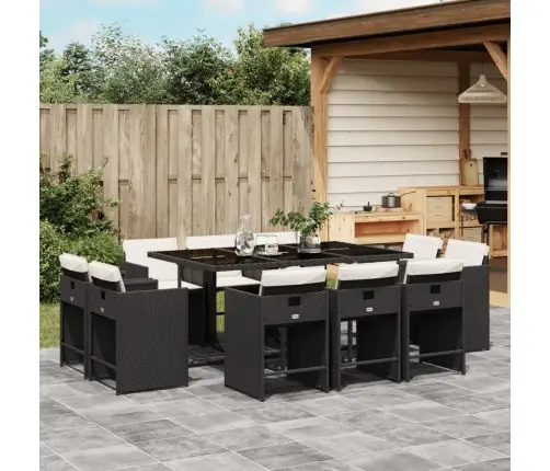 11-Daļīgs Dārza Mēbeļu Komplekts, Matrači, Melna Pe Rotangpalma Vidaxl