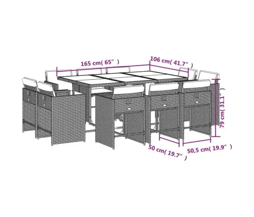 11-Daļīgs Dārza Mēbeļu Komplekts, Matrači, Melna Pe Rotangpalma Vidaxl