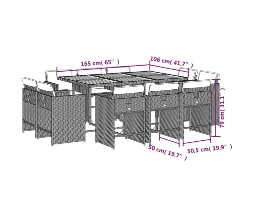 11-Osaline Aiamööbli Komplekt Patjadega, Beež, Polürotang