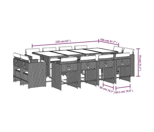 13-Daļīgs Dārza Mēbeļu Komplekts Ar Matračiem, Melns Pe Vidaxl