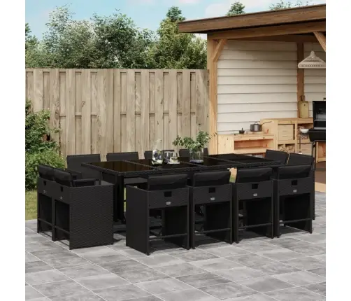 13-Daļīgs Dārza Mēbeļu Komplekts Ar Matračiem, Melns Pe Vidaxl