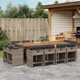 13-Daļīgs Dārza Mēbeļu Komplekts Ar Matračiem, Pelēks Pe Vidaxl