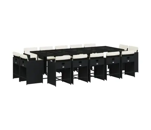 15-Osaline Aia Söögimööbli Komplekt Patjadega, Must, Polürotang