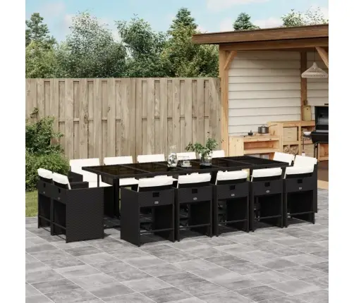 15-Osaline Aia Söögimööbli Komplekt Patjadega, Must, Polürotang
