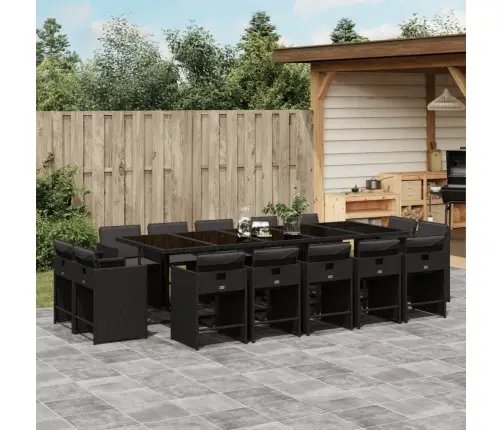 15-Osaline Aia Söögimööbli Komplekt Patjadega, Must, Polürotang
