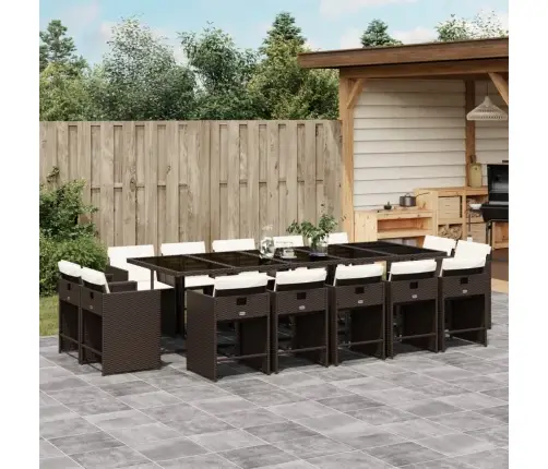 15-Osaline Aia Söögimööbli Komplekt Patjadega Pruun, Polürotang