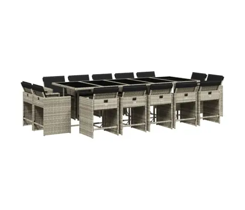 15-Daļīgs Dārza Mēbeļu Komplekts Ar Matračiem, Gaiši Pelēka Pe Vidaxl