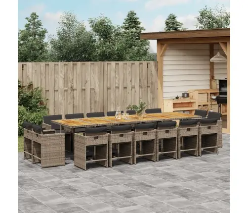 17-Osaline Aia Söögimööbli Komplekt Patjadega, Hall, Polürotang