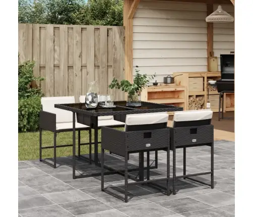 5-Daļīgs Dārza Mēbeļu Komplekts, Matrači, Melna Pe  Rotangpalma Vidaxl