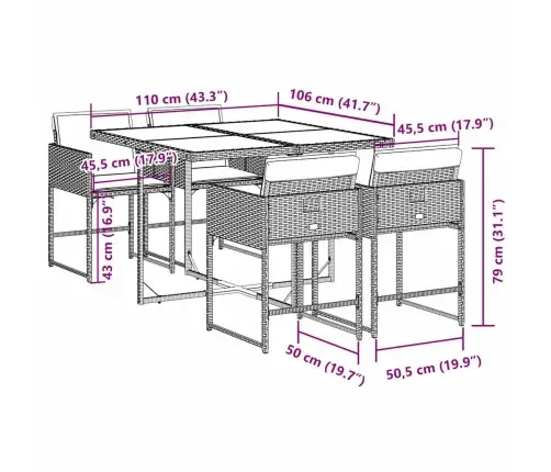 5-Daļīgs Dārza Mēbeļu Komplekts, Matrači, Pelēka Pe Rotangpalma Vidaxl