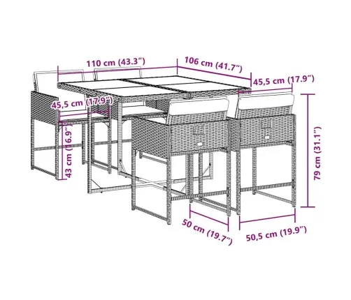5-Daļīgs Dārza Mēbeļu Komplekts, Matrači, Melna Pe  Rotangpalma Vidaxl