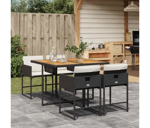 5-Daļīgs Dārza Mēbeļu Komplekts, Matrači, Melna Pe  Rotangpalma Vidaxl