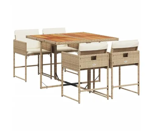 5-Daļīgs Dārza Mēbeļu Komplekts, Matrači, Bēša Pe Rotangpalma Vidaxl