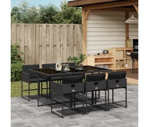 7-Osaline Aiamööblikomplekt Patjadega, Must, Polürotang