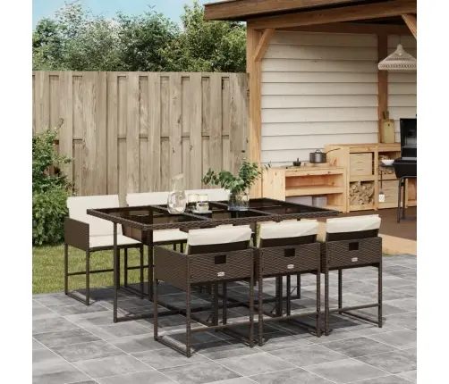 7-Daļīgs Dārza Mēbeļu Komplekts, Matrači, Brūna Pe Rotangpalma Vidaxl