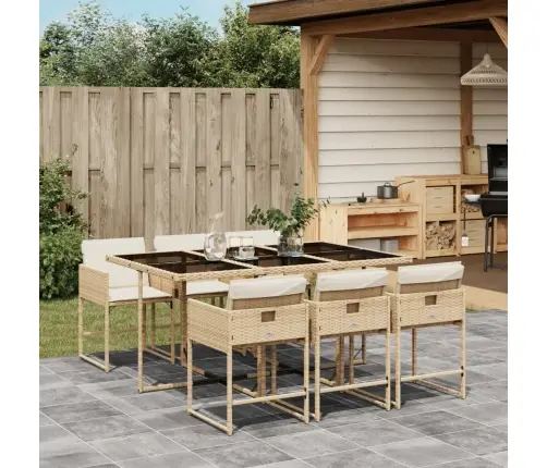 Sodo Komplektas Su Pagalvėlėmis, 7 Dalių, Smėlio, Poliratanas