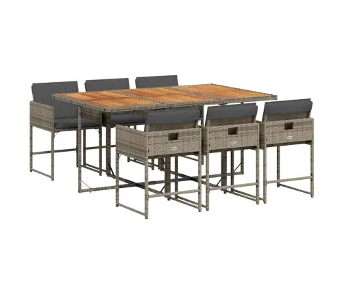 7-Daļīgs Dārza Mēbeļu Komplekts, Matrači, Pelēka Pe Rotangpalma Vidaxl