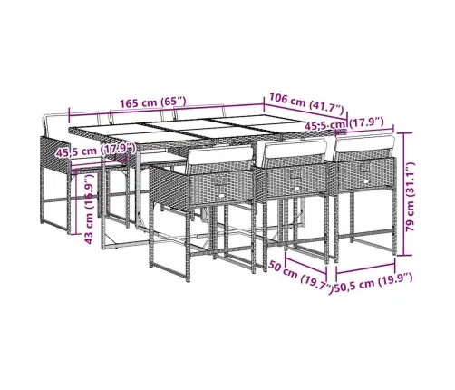 7-Osaline Aiamööblikomplekt Patjadega, Must, Polürotang