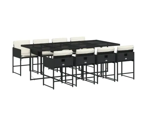 9-Daļīgs Dārza Mēbeļu Komplekts, Matrači, Melns, Pe Rotangpalma Vidaxl