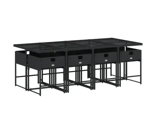 9-Daļīgs Dārza Mēbeļu Komplekts, Matrači, Melns, Pe Rotangpalma Vidaxl