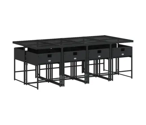 9-Daļīgs Dārza Mēbeļu Komplekts, Matrači, Melns, Pe Rotangpalma Vidaxl