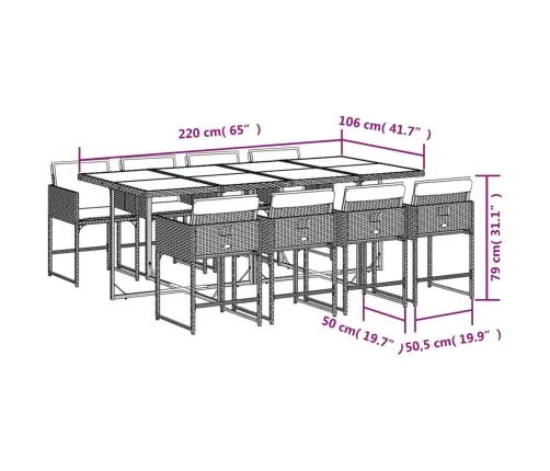 9-Daļīgs Dārza Mēbeļu Komplekts, Matrači, Melns, Pe Rotangpalma Vidaxl