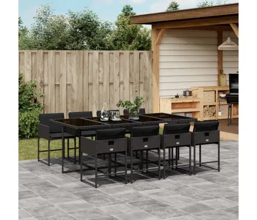 9-Daļīgs Dārza Mēbeļu Komplekts, Matrači, Melns, Pe Rotangpalma Vidaxl