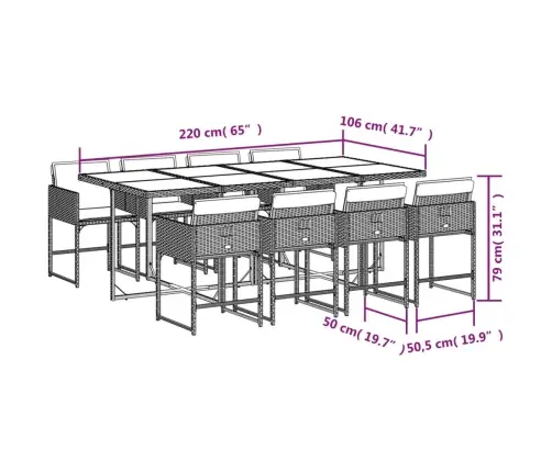 9-Daļīgs Virtuves Mēbeļu Komplekts Ar Matračiem, Pe Rotangpalma Vidaxl