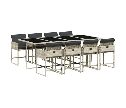 9-Daļīgs Dārza Mēbeļu Komplekts, Matrači,Gaiši Pelēka Pe Pinums Vidaxl