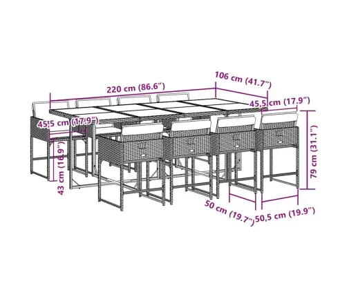 9-Daļīgs Dārza Mēbeļu Komplekts Ar Matračiem, Pe Rotangpalma Vidaxl