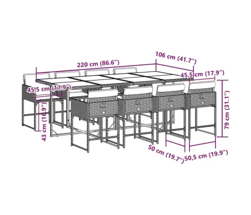 9-Daļīgs Dārza Mēbeļu Komplekts, Matrači, Melns, Pe Rotangpalma Vidaxl