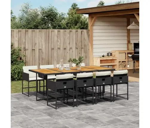 9-Daļīgs Dārza Mēbeļu Komplekts, Matrači, Melns, Pe Rotangpalma Vidaxl