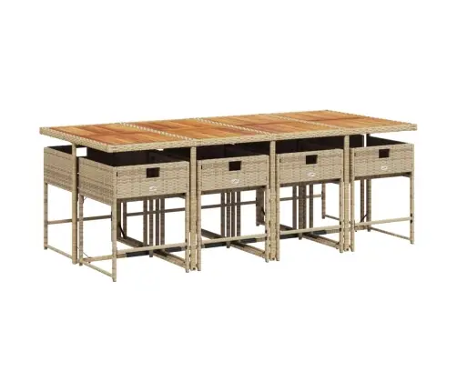 Sodo Komplektas Su Pagalvėlėmis, 9 Dalių, Smėlio, Poliratanas Sodo Komplektas Su Pagalvėlėmis, 9 Dalių, Smėlio, Poliratanas