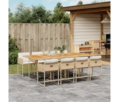 Sodo Komplektas Su Pagalvėlėmis, 9 Dalių, Smėlio, Poliratanas Sodo Komplektas Su Pagalvėlėmis, 9 Dalių, Smėlio, Poliratanas