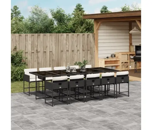 11-Osaline Aiamööbli Komplekt Patjadega, Must, Polürotang
