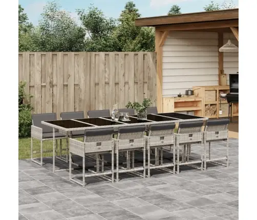 11-Osaline Aia Söögimööbli Komplekt Patjadega, Hall, Polürotang