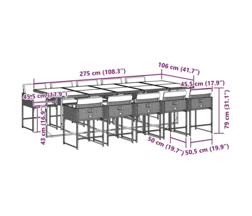 11-Osaline Aia Söögimööbli Komplekt Patjadega, Hall, Polürotang