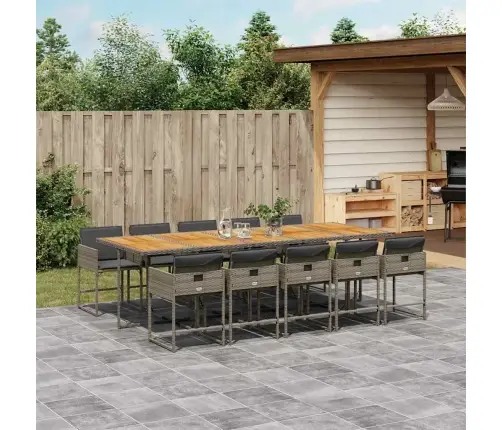 11-Osaline Aia Söögimööbli Komplekt Patjadega, Hall, Polürotang