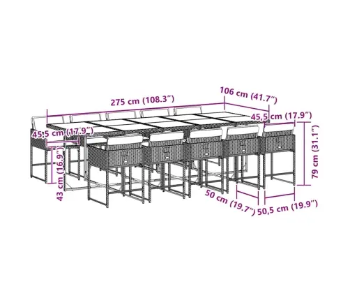 11-Daļīgs Dārza Mēbeļu Komplekts, Matrači, Melna Pe Rotangpalma Vidaxl