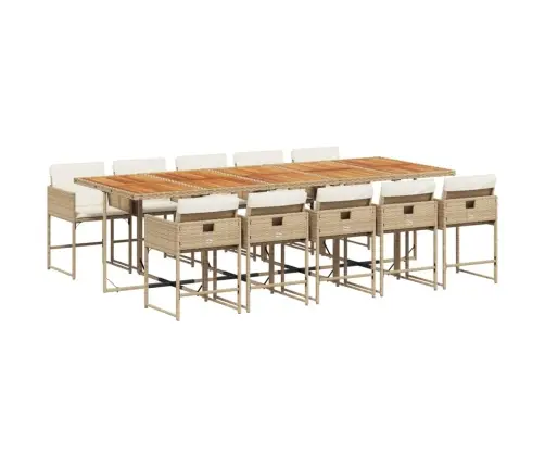 11-Daļīgs Dārza Mēbeļu Komplekts, Matrači, Bēša Pe Rotangpalma Vidaxl