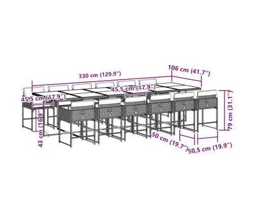 13-Daļīgs Dārza Mēbeļu Komplekts Ar Matračiem, Melns Pe Vidaxl