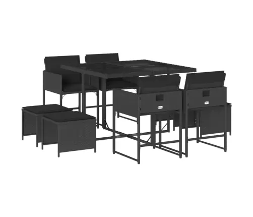 Sodo Komplektas Su Pagalvėlėmis, 9 Dalių, Juodas, Poliratanas