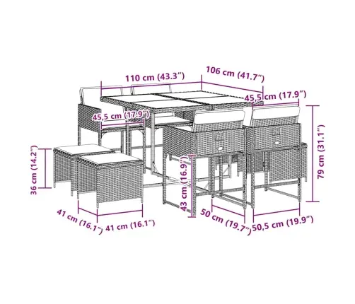 9-Daļīgs Dārza Mēbeļu Komplekts Ar Matračiem, Pe Rotangpalma Vidaxl