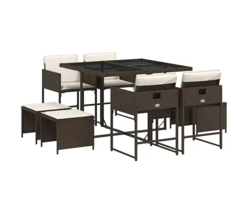 9-Osaline Aia Söögimööbli Komplekt Patjadega, Pruun, Polürotang